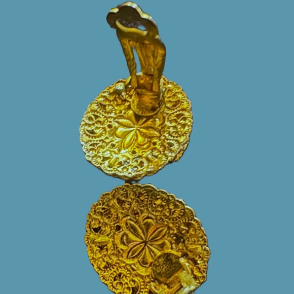 Vintage Gemstone Pearl and Gold West Germany Made Clip-On Earrings EUC - Picture 9 of 12